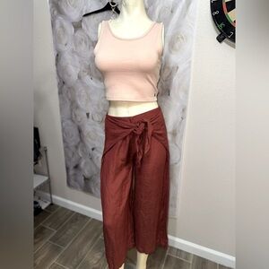 Maroon Boho Japna wrap Linen palazzo Pants size XS